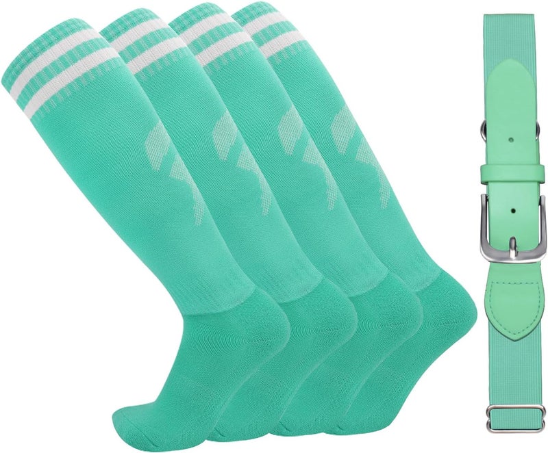 EDCYF Kids Baseball or Softball Socks and Belt Combo Set Softball Knee Socks High Tube Soccer Socks for Youth Boys Girls - Image 1
